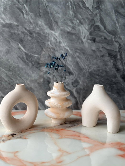 Aberto Design Glamour Candle 5ST Juego de 3 Jarrones Beige de Concreto